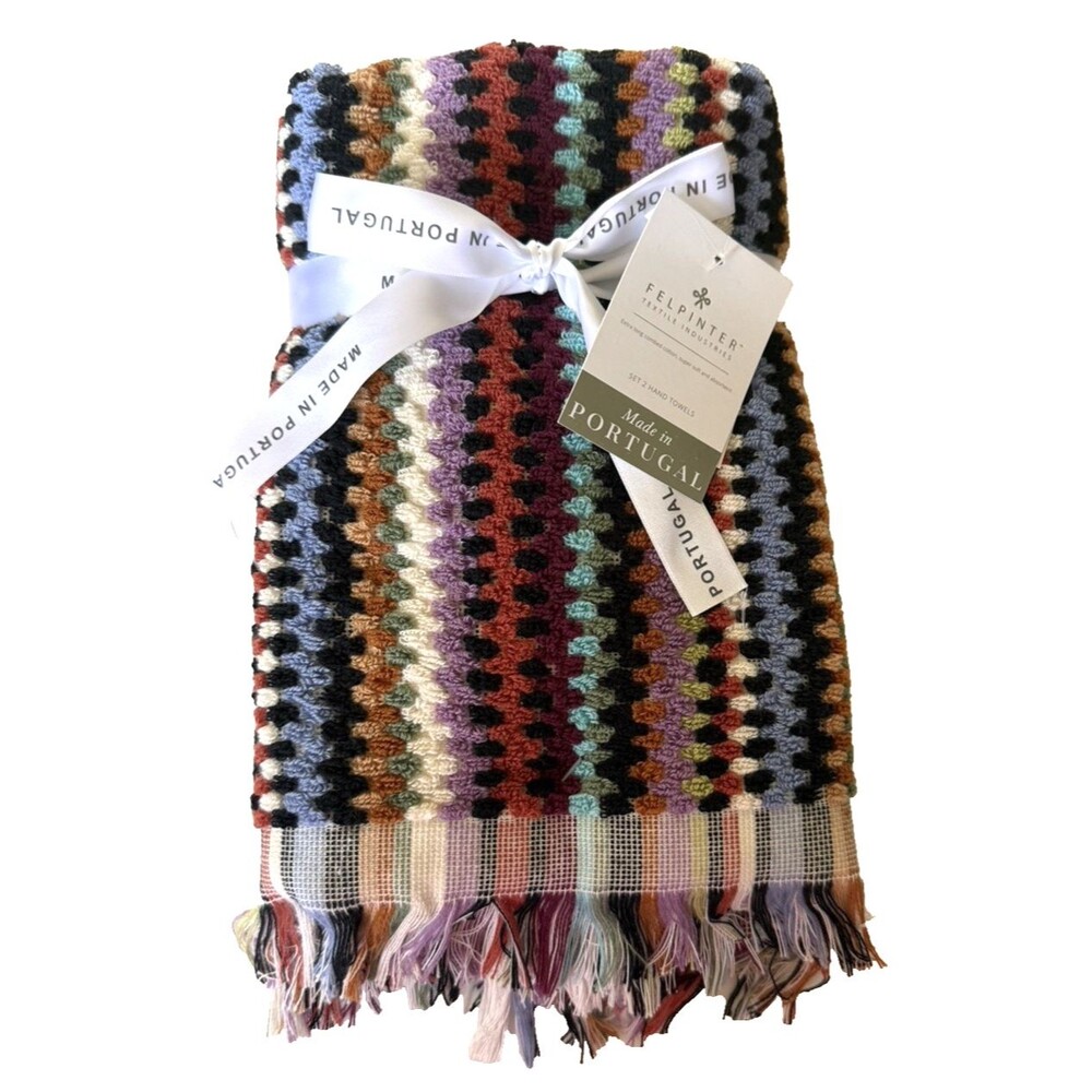 Felpinter Hand Towels Set of 2 Made in Portugal Multicolor Dotted Stripes Luxury